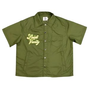 Saint Vanity Olive Nylon Button-Up Tee