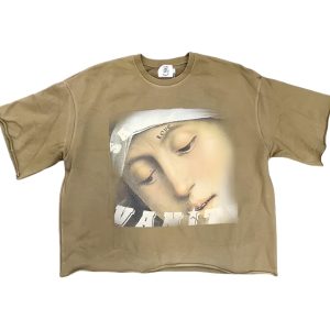 Saint Vanity Love Saint Tan Cropped Crewneck