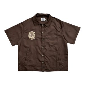 Saint Vanity Nylon Button-Up Tee Brown with Hood